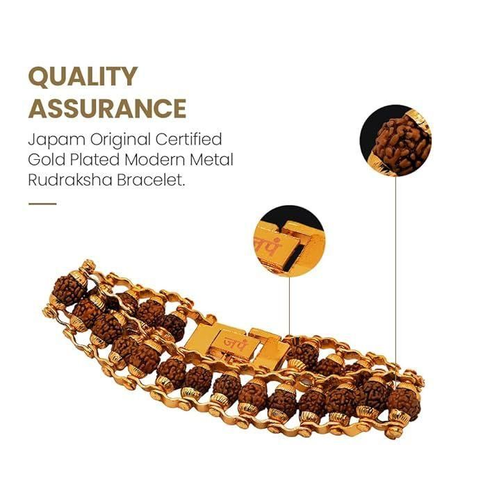 Original 5 Mukhi Modern Rudraksha Bracelet With Gold Plating.